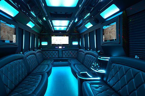 leather seats on a party bus