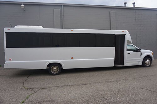 white party bus exterior